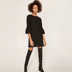 Zara Bell Ruffle Sleeve Black Mini Dress Size Small